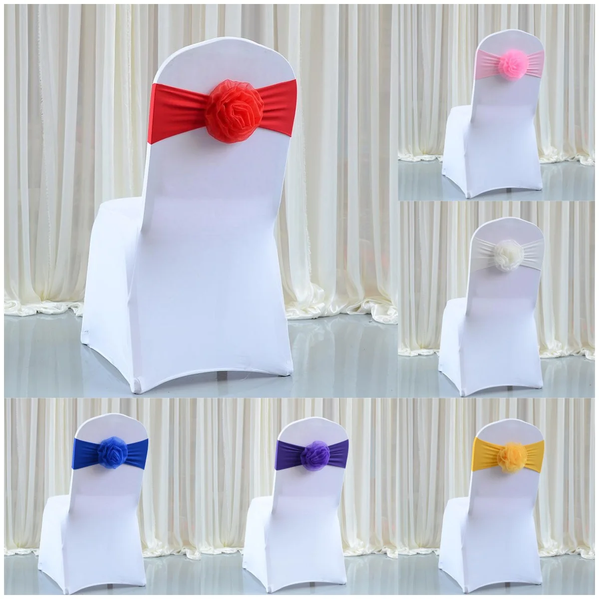 10 Pieces Wedding Decoration Chair Sash Back Flowers and Bow Tie Birthday Party Holiday European Style Elastic Chair Accessories