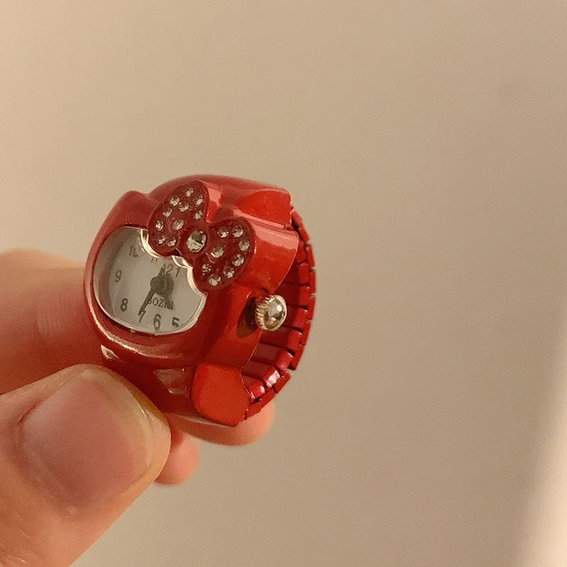 Sanrio Hello Kitty Watch Ring, Cute Kt Cat Bow, Rhinestone Clock Ring, Girls Jewelry, Kids Gifts, Kawaii Toys