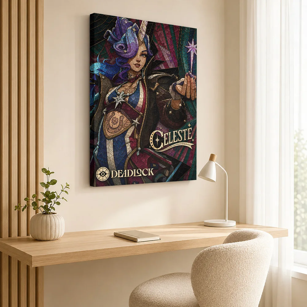 Deadlock Celeste Character Window Canvas Print Customized Photo Colored Glass Panel Motif Wall Art For Home Entertainment Room