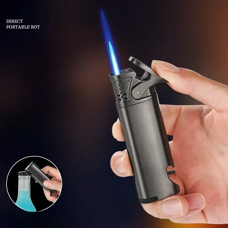 Windproof multifunctional bottle opener lighter metal jet flame visible air window portable turbine outdoor lighter men's gift