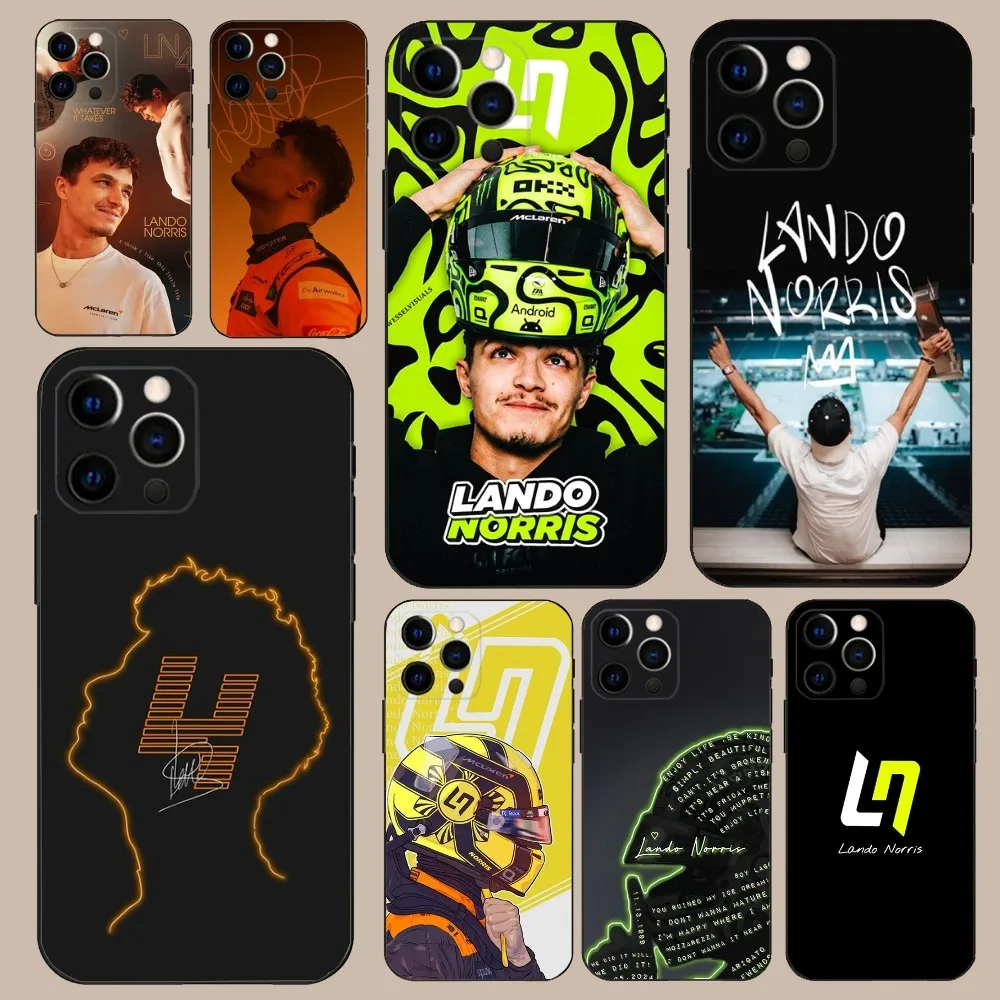 F1 No 4 L-Lando N-Norris Phone Case For iPhone 16,15,14,13,12,11,Pro,X,XS,Max,XR,Plus,Mini Soft Black Cover