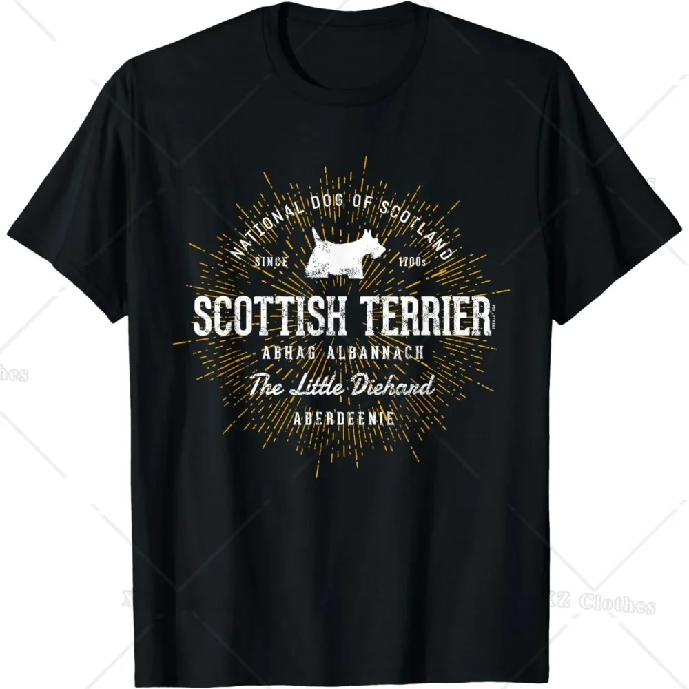 

Scottish Terrier National Dog Of Scotland Vintage Graphic T Shirt Breathable Cotton Short Sleeve Tee For Men