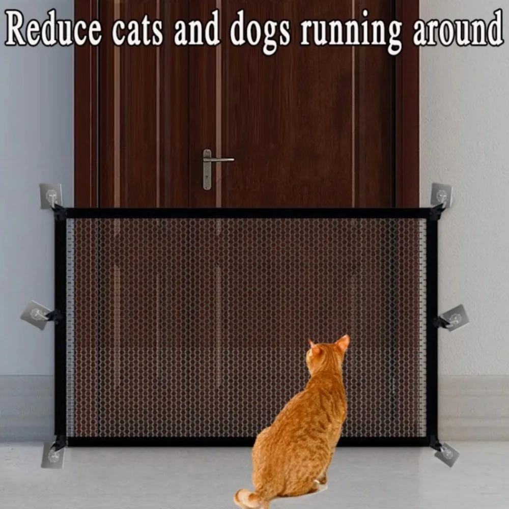 Pet Dog Barrier Fences With 6Pcs Hook Pet Isolated Network Stairs Gate New Folding Breathable Mesh Playpen For Dog Safety Fence