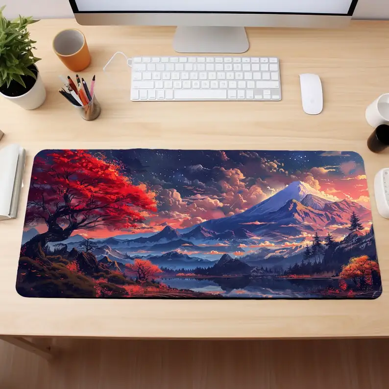 Fuji Mountain Scenery Gaming Mouse Pad, Large Stitched Edge Mouse Pad, Computer Desktop Accessory, Desk-Friendly Mouse Pad