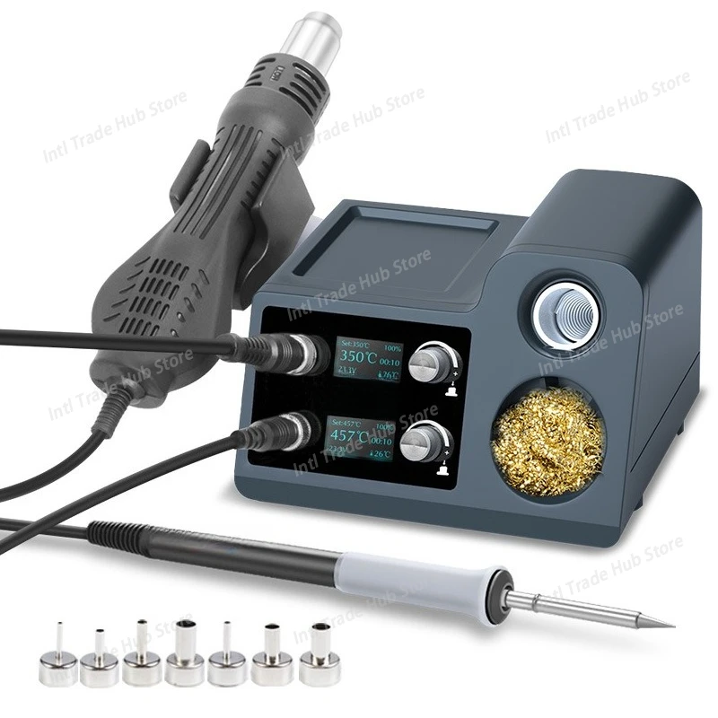 Two in One Hot Air Gun Soldering Station LED dual Screen Digital Display Rework Repair Tool