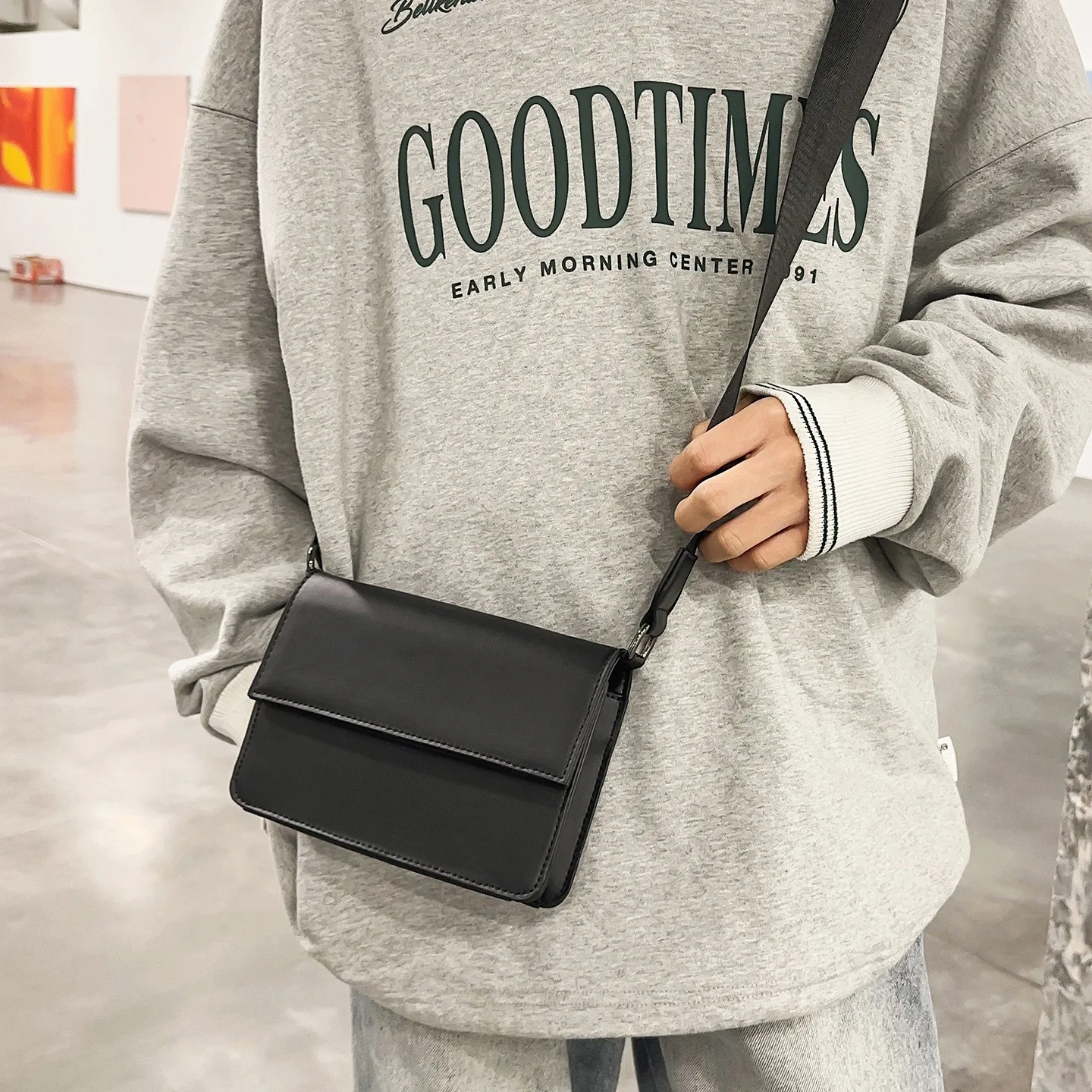 PU Leather Crossbody Bag Men Mini Flap Shoulder Purse Casual Square Messenger Satchel Handbag Adjustable Strap Daily Commute