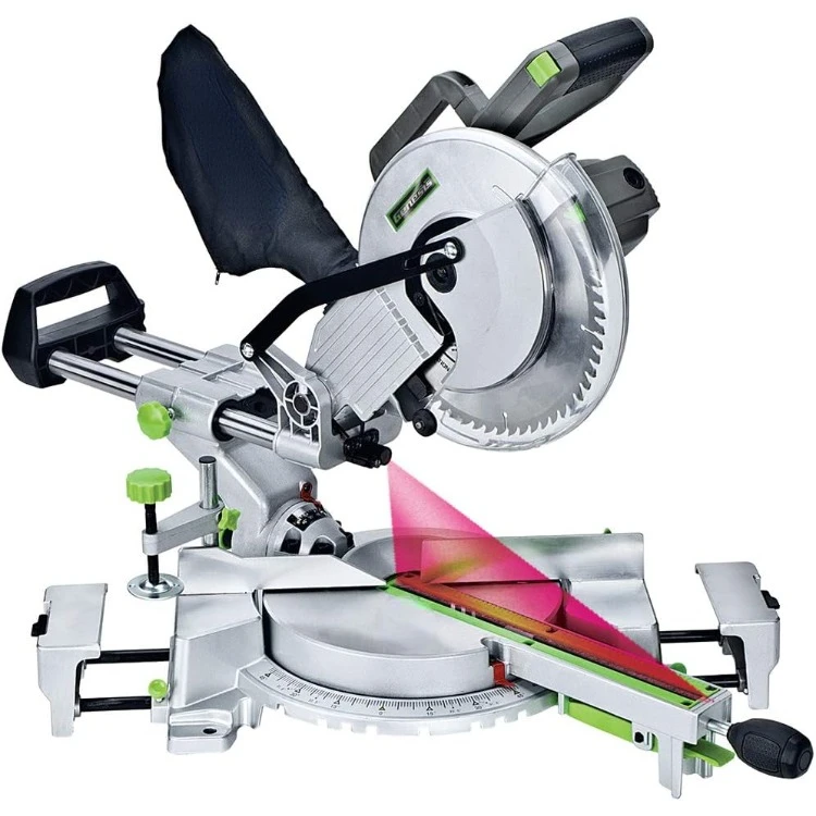 

15 Amp 10" Sliding Compound Miter Saw with Laser Light, Electric Brake, Spindle Lock, Dust Bag, Extension Wings, and 60T