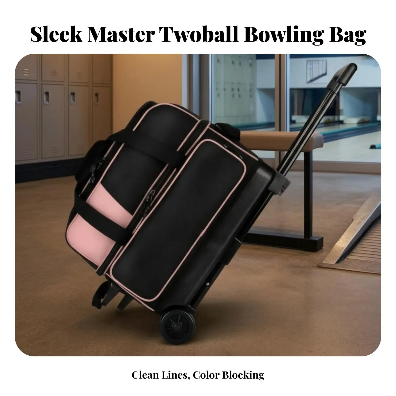 Bowling Bag with Wheels Hard Base Oxford Cloth 2 Ball Roller Case for Bowlers Sports Travel Gear