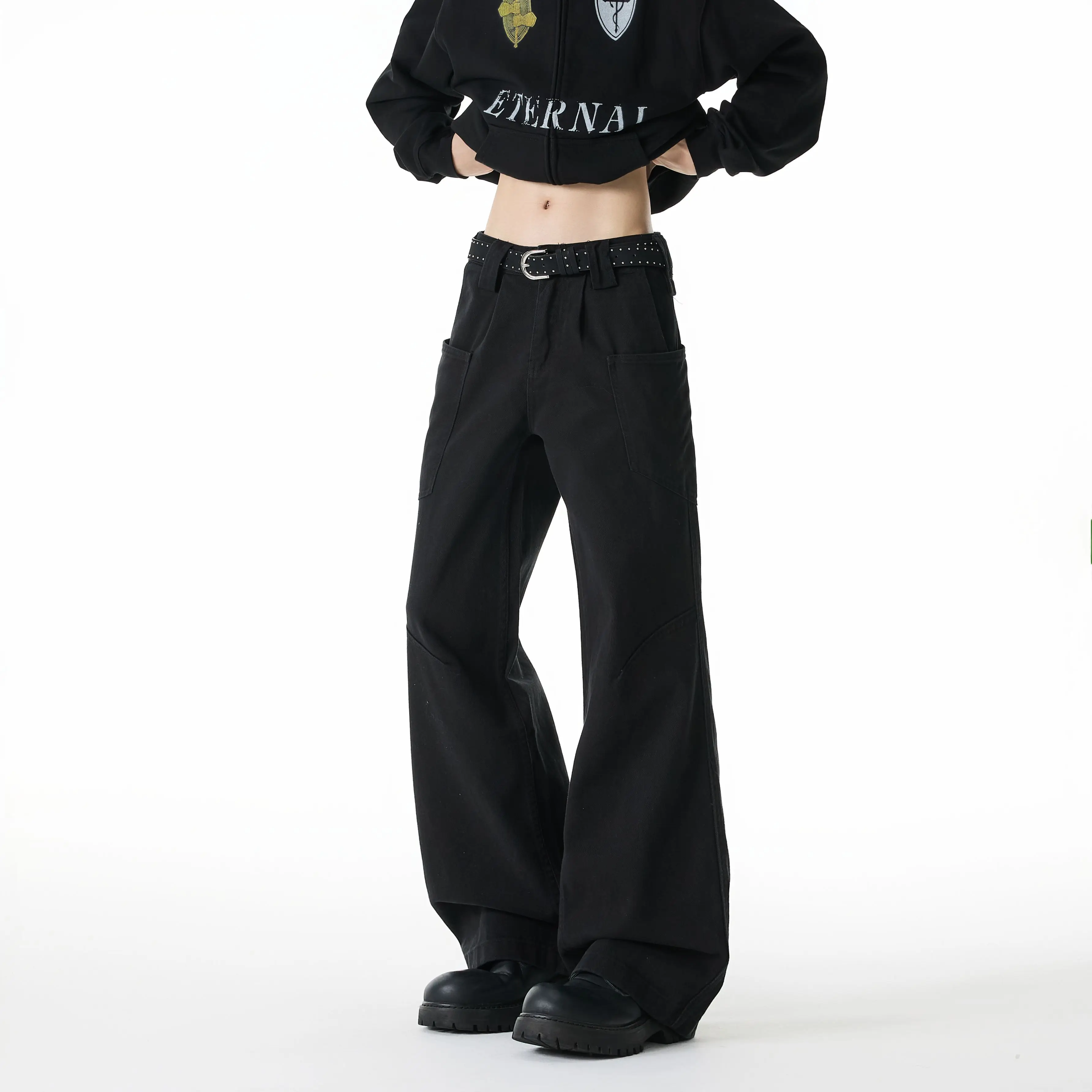 Deconstruction Splicing Overalls Men's 2026 Spring and Autumn American Retro Washed Straight Wide-leg Scimitar Pants