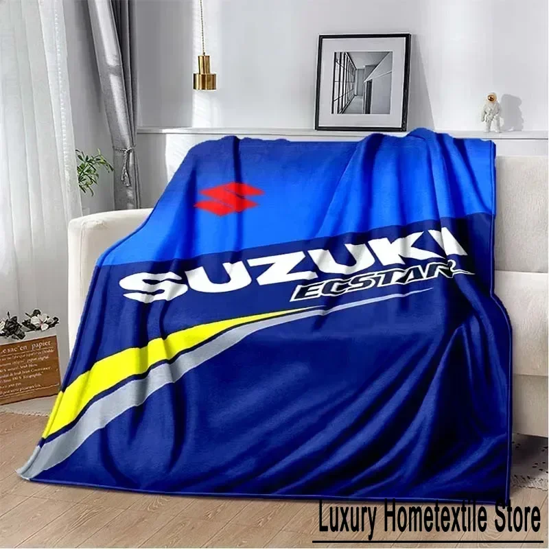 Fashion Art Print S-Suzuki Motorcycle Logo Throws Blanket Home Living Room Plush Sleeping Blanket Outdoor Car Warm Cover Blanket