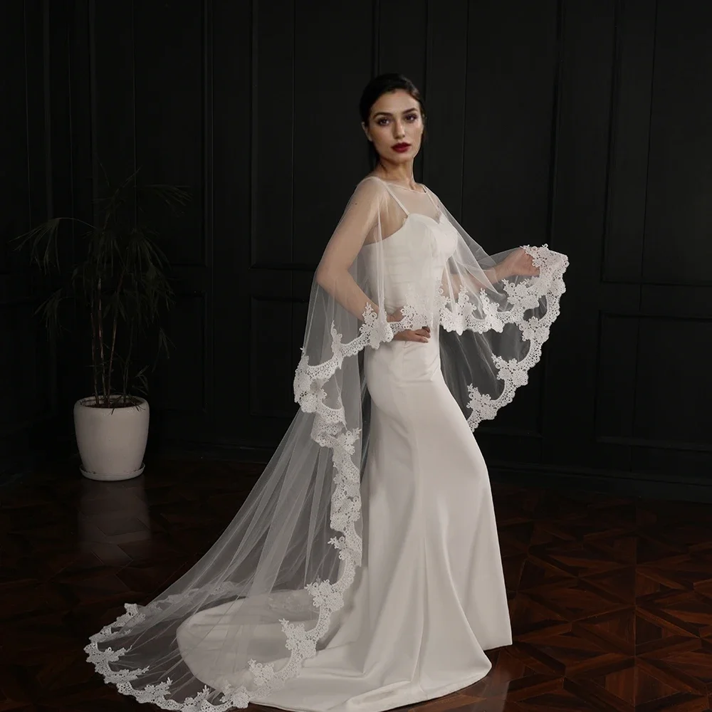 

Elegant Bridal Cloak Cathedral Wedding Cape Veil Long Bolero Jacket Womens Plus Size Shawl Bride Accessories Wedding Wrap