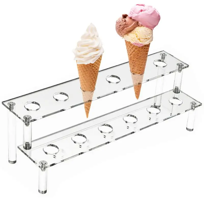 Acrylic Ice Cream Stand Clear Acrylic Display Holder for Ice Cream Cones Double-Layer Design Desktop Organizer for Desserts