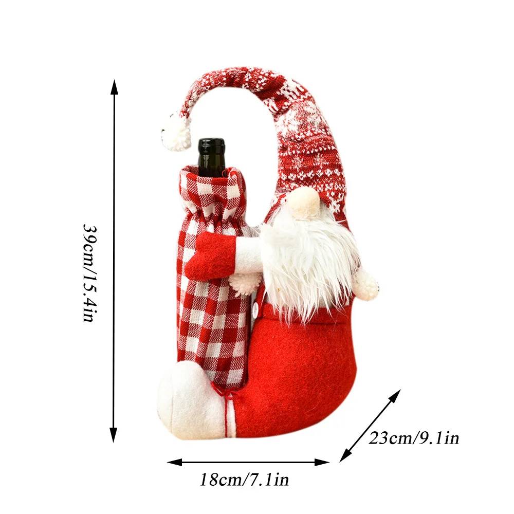 Christmas Wine Bottle Covers Cute Plaid Faceless Santa Doll Wine Decorative Cover Ornaments Xmas Party Decoration