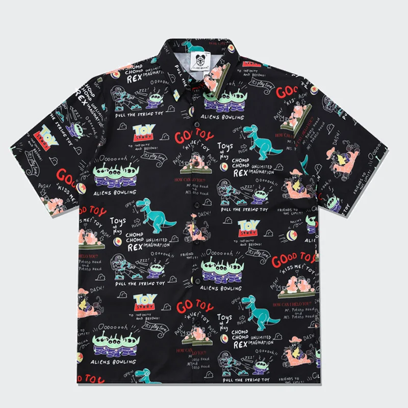 Summer Casual Fun Cartoon Print Thin Beach Vacation Short Sleeved Shirt for Men and Women Loose Plus Size Couple Shirts