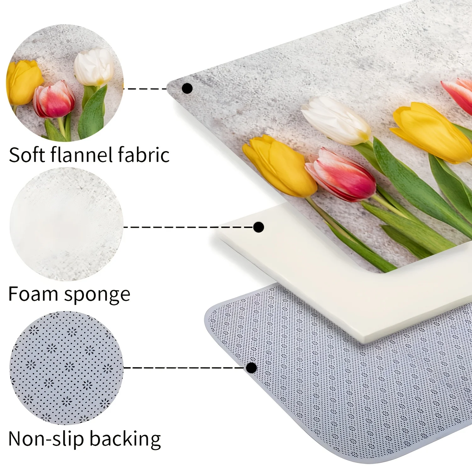 Light Grey Rough Background Vibrant Tulip Long Floor Runner Rug, washable mat, floral decor for home bedroom and indoor aisle