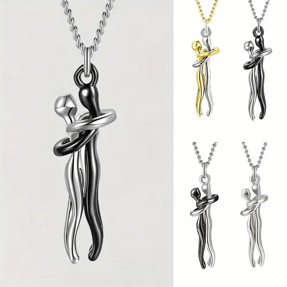 Hugging Necklace Stainless Steel Couple Hugging Necklace Pendant Suitable for Both Male and Female Couples Symbol of Love
