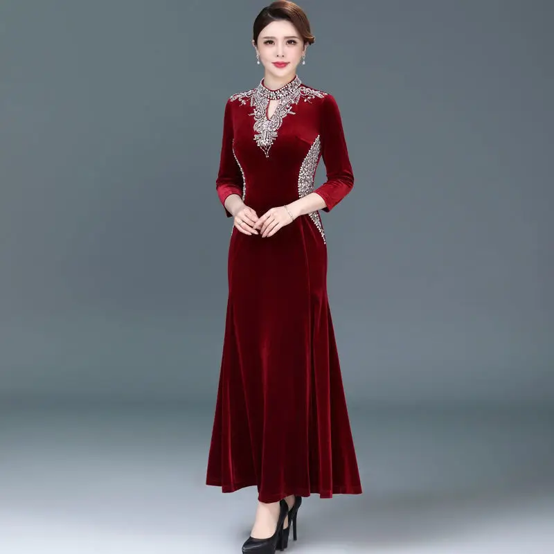 

Women Elegant Autumn Dress Upscale New Wedding Mom Dress Young and Fashionable Foreigner Law Wedding Banquet Dress A Word Skirt