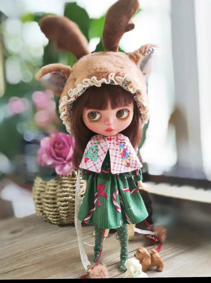 2025  Christmas style 1set Landoudou/Blythe Dress+Socks+Embroidered shawl cape 1/6 30cm(Fit for  azone,Pullip,Ob22/24/26, Licca)