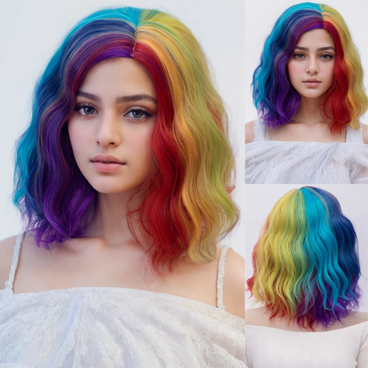 

Synthetic Wigs Short Bob Cut Rainbow Color Wigs For Woman Daily Holiday Parties And Halloween Used Role-Playing Fake Hair