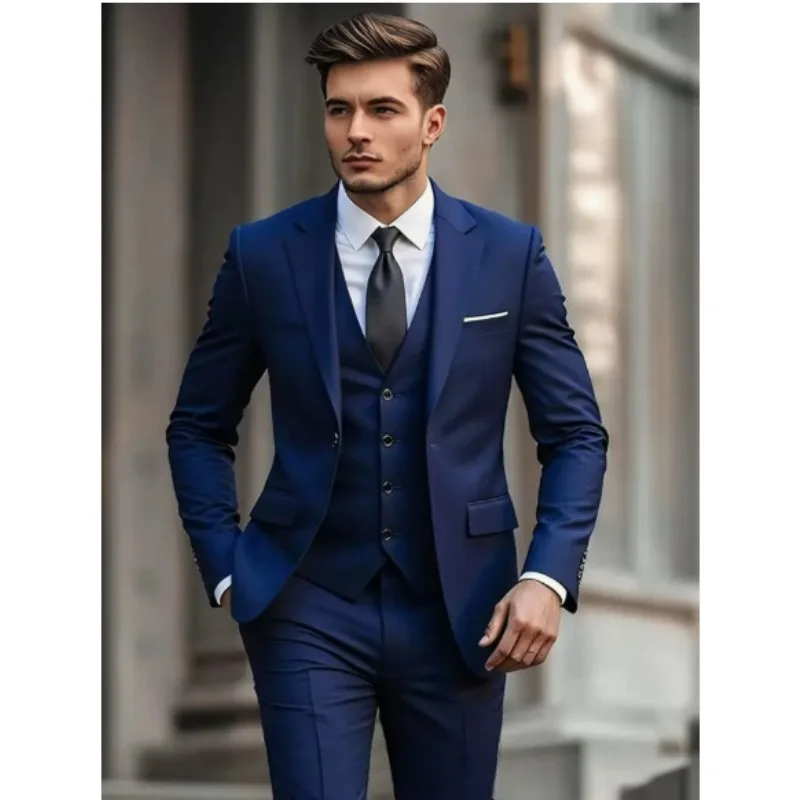 

Men's Wedding SuitPlus Size Men 3 Piece Suit Set Solid Color Blazer Vest Pants for Business & WeddingModern Fit / Classic Fit