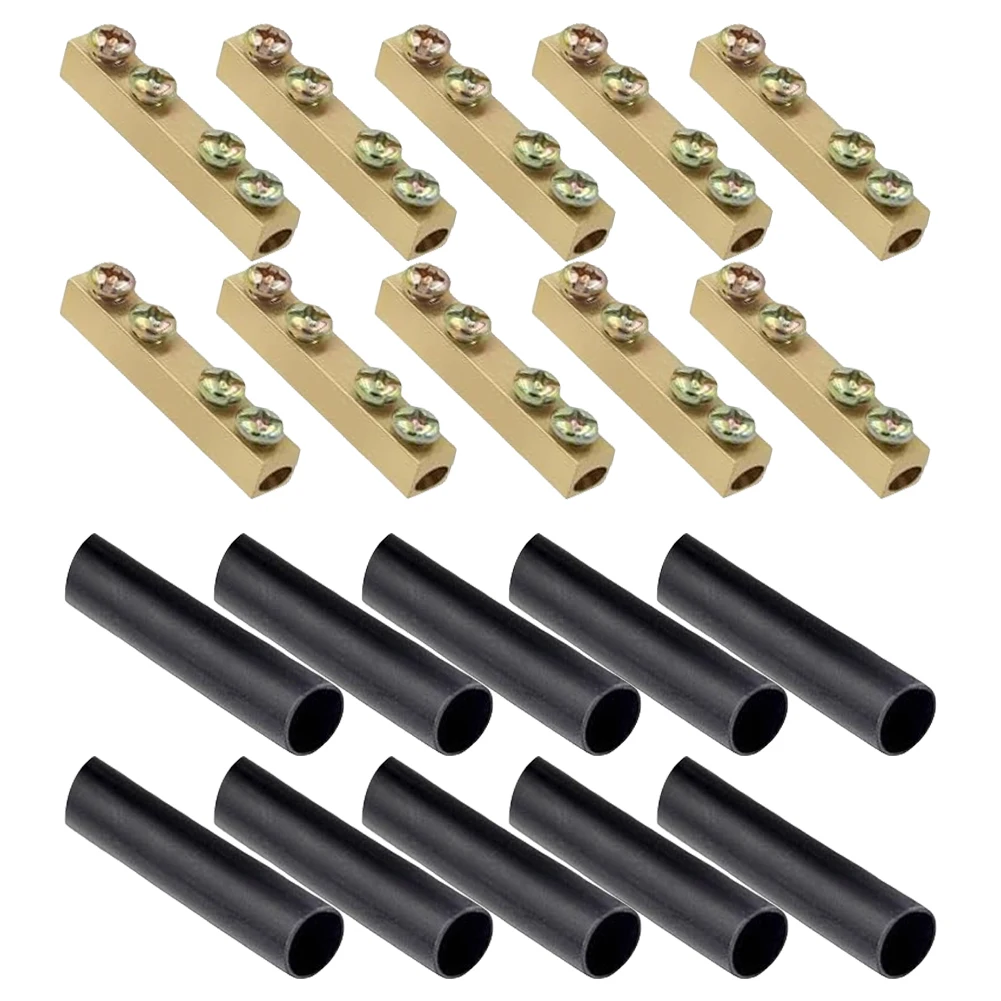 10pcs Copper Pillar Quick Connectors Stainless Steel Screws and Heat Shrink Tubes for Secure Wiring Connections