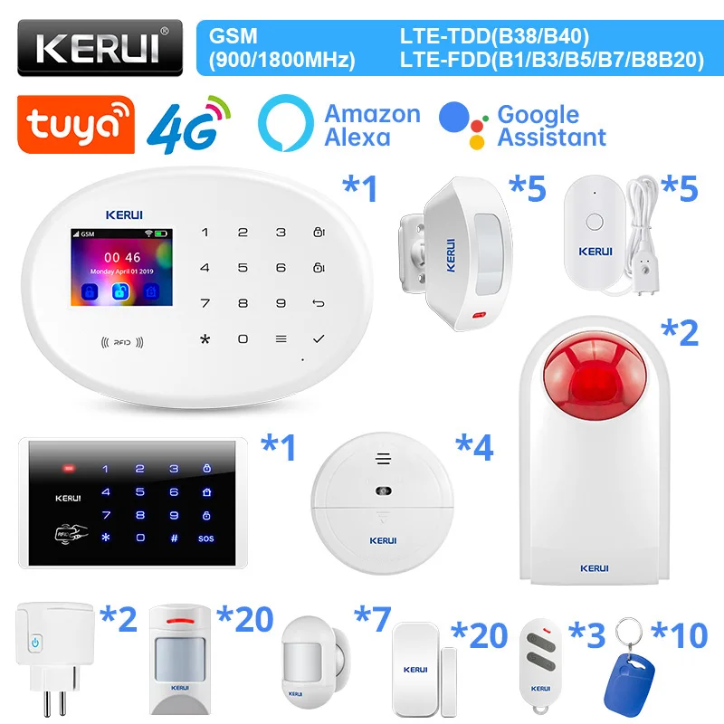 

KERUI W204 Smart Home System 4G WIFI GSM Alarm System Tuya Smart Motion Sensor Detector Door Sensor RFID Card Surveillance