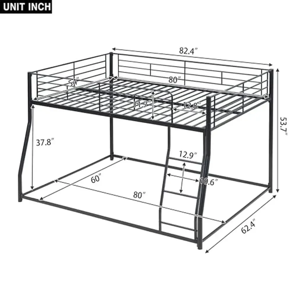 Metal Full XL Loft Bed Frame with Queen Size Bottom Bunk Modern Design with Sloping Stairs Easy Access