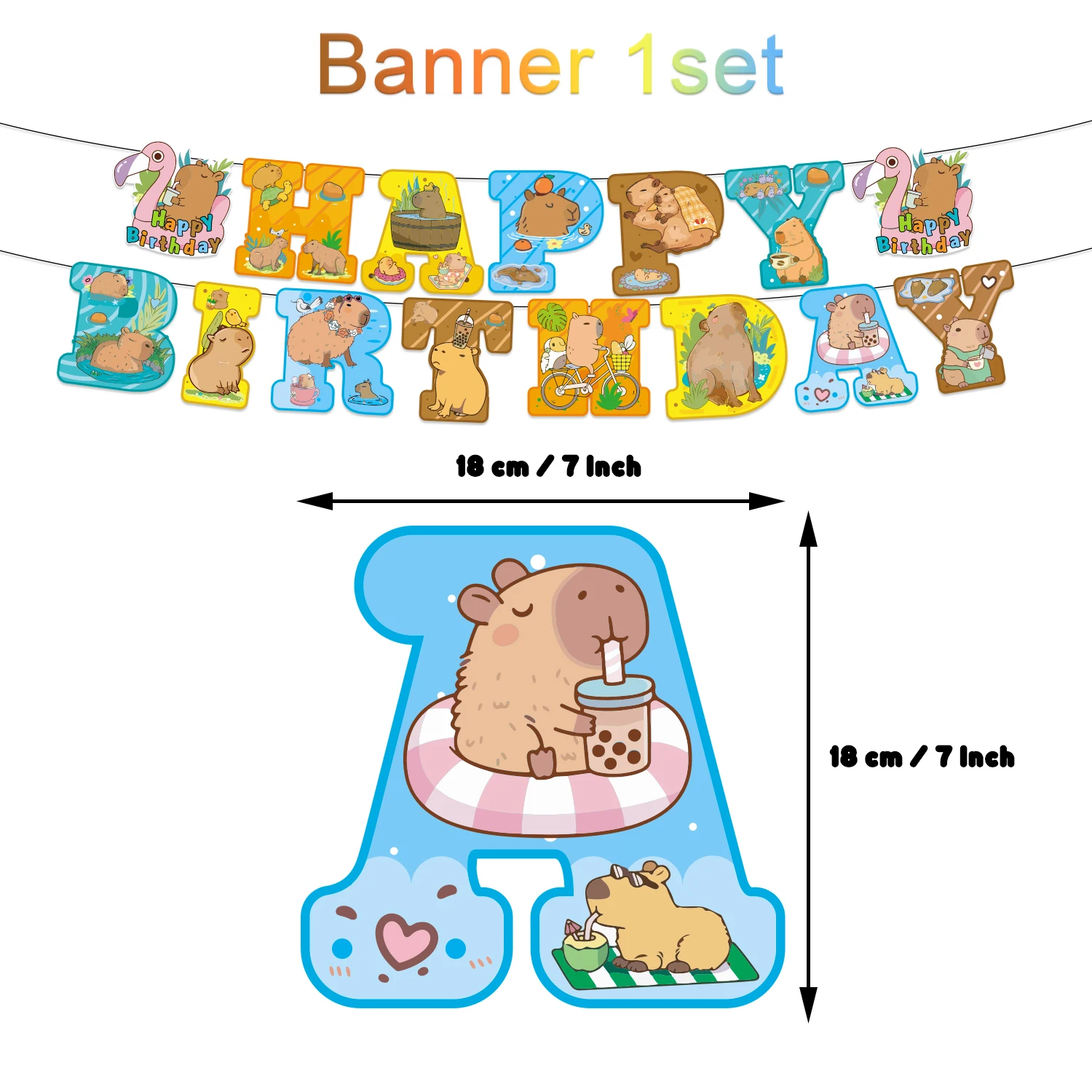 Cartoon Cute Capybara Theme Birthday Party Decoration Supplie Cake Decoration Banner Numbers Balloon Background Baby Shower Gift