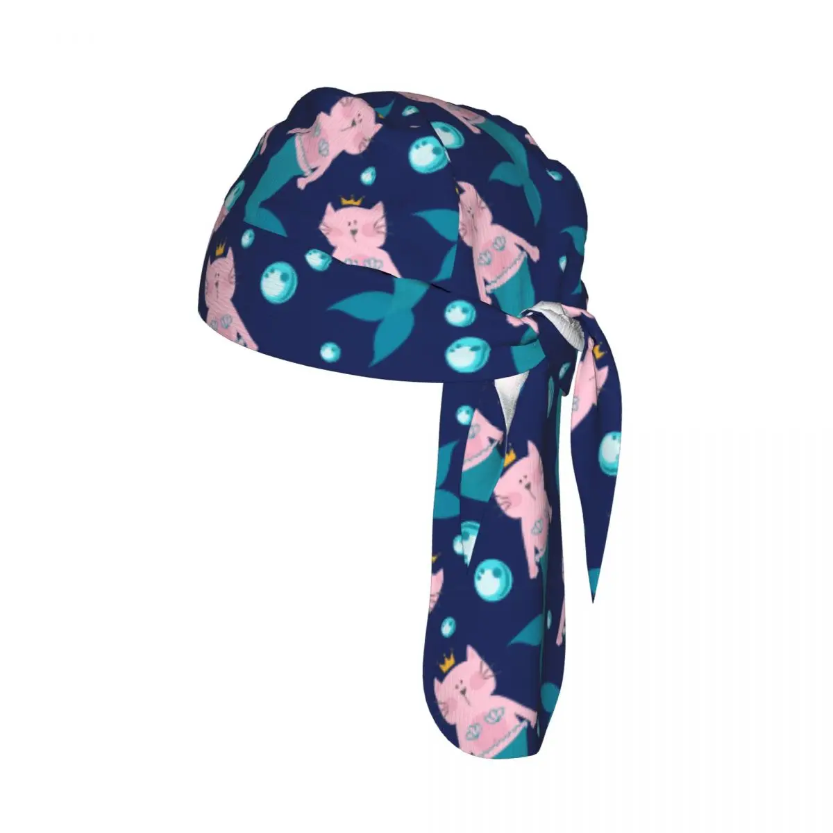 

Cartoon Cat Mermaid And Bubbles Sport Running Hiking Sunscreen Hood Headwear Cycling Cap Quick Dry Pirate Hat