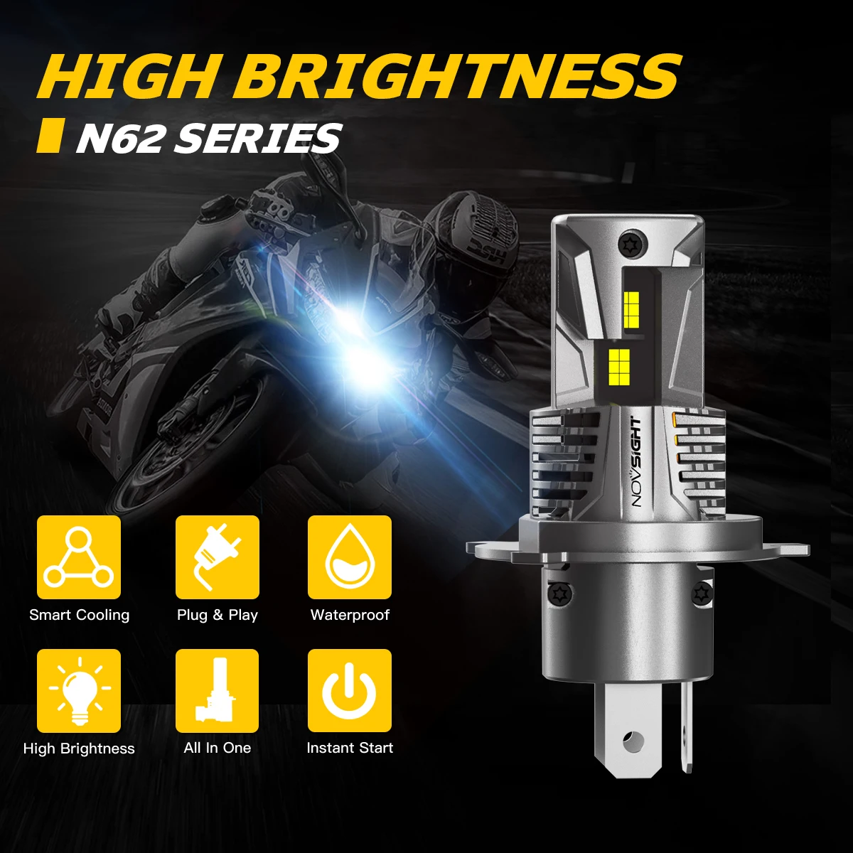 

NOVSIGHT H4 H7 Motorcycle LED Headlight 35W 6500K White Lamp Fog Lights COB Led Bulbs Front Light Headlamp for Moto Spotlights