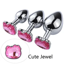 Steel Couples Games Metal Stainless Anal Butt Plug Crystal Holle Kitty Cat Face Bead Masturbador Sex Toys for Men/Women