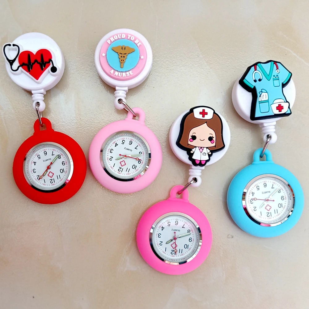 Nurse Doctor Cute Lovely Cartoon Hospital Medical Icons Health Heart Care Hang Clip Retractable FOB Pocket Watches Clock Gifts