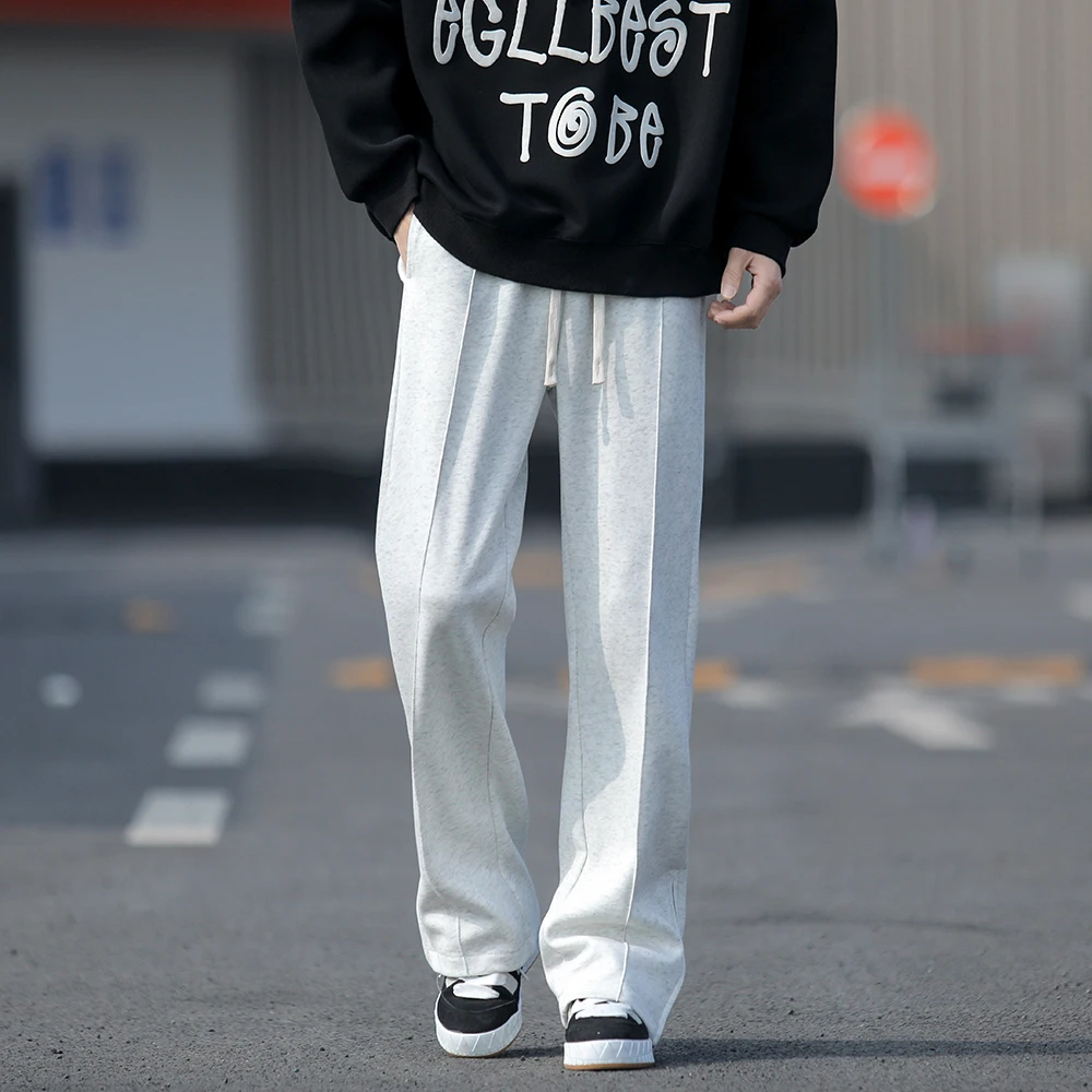 

Side Zippers Straight Sweatpants Men Solid Color Harem Pants Male Korean Loose Casual Streetwear Sport Trousers White/Black