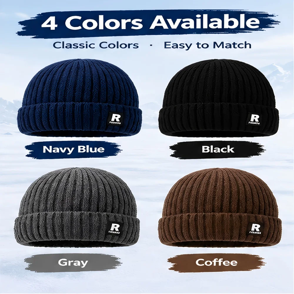 Men's Winter Knit Beanie Hat Thick Warm Ribbed Cuffed Cap for Elderly Men Dad and Grandpa Cold Weather Headwear