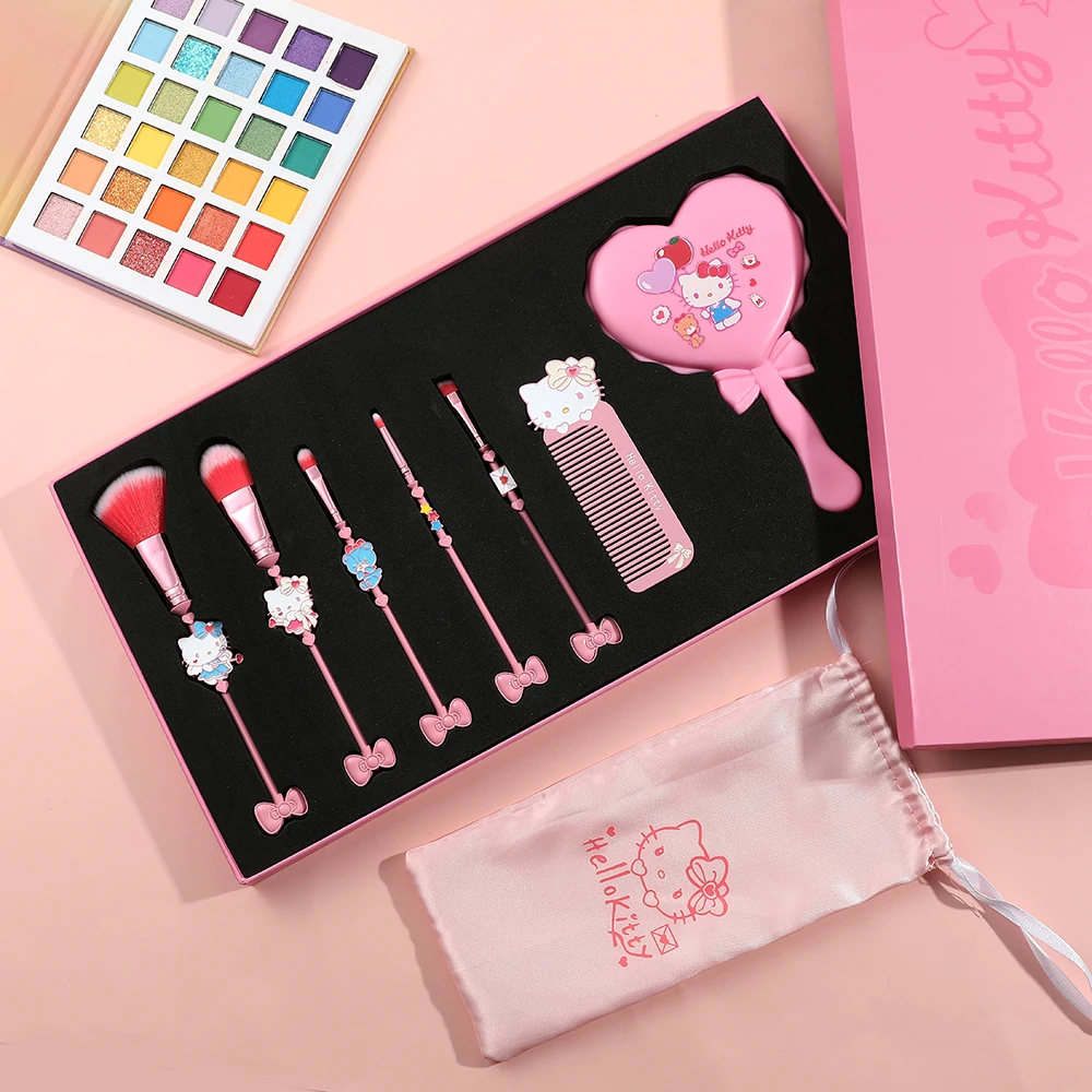 サンリオ漫画のかわいいハローキティのメイクブラシギフトボックスセットソフトファイバーメイクブラシ、女性や女の子の誕生日プレゼントに最適
