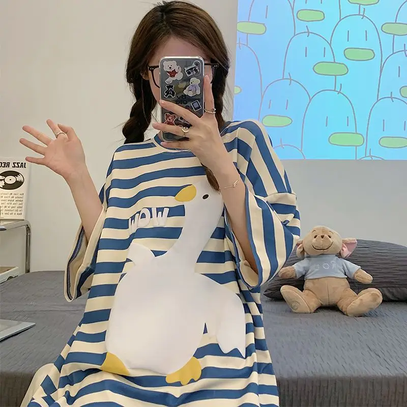 Plus Size 6XL 150KG Women Spring Long Sleeve Sleep Dress Sweet Plaid NightGowns Women Casual Nightwear