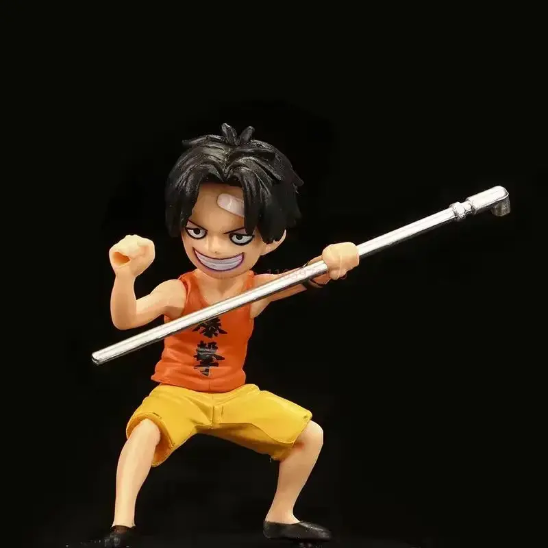 PVC Action Figurine Model Toys, Figura Anime, Luffy, Ás, Sabo com Bastão, Arma, Bonecas de Infância, Presente, 9cm, 3Pcs Set