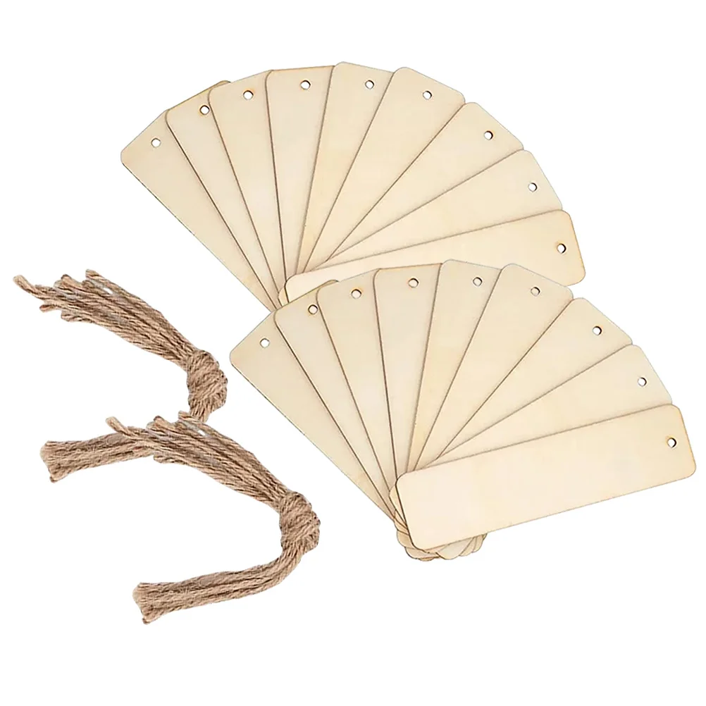 

20Pcs Wooden Blank Bookmarks Unpainted Rectangle DIY Crafting with Ropes for Custom Design Blank Bookmarks to Decorate