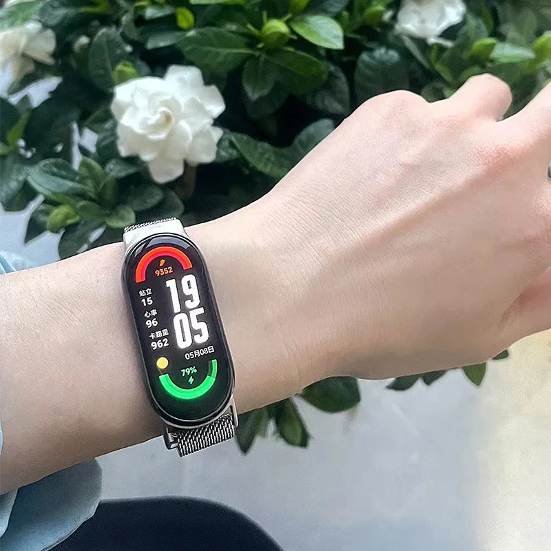 Xiaomi Mi Band 8 용 밀라노 루프 스트랩 스마트 Mi Band 8 팔찌 용 금속 마그네틱 팔찌 Miband9 스테인레스 스틸 시계 밴드