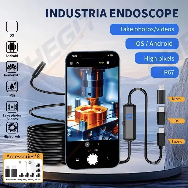 Endoscope camera Waterproof 8mm HD Phone 16.4ft max Probe Adjustable LED Camera For ios Android Universal Car Repa Detection