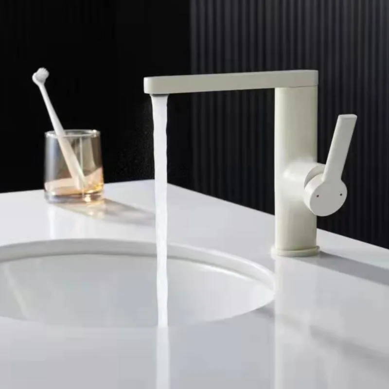 

Household Gun Gray and White Hot and Cold Water Faucet for Bathroom Sink Basin, Swivel Basin Single Lever Faucet.
