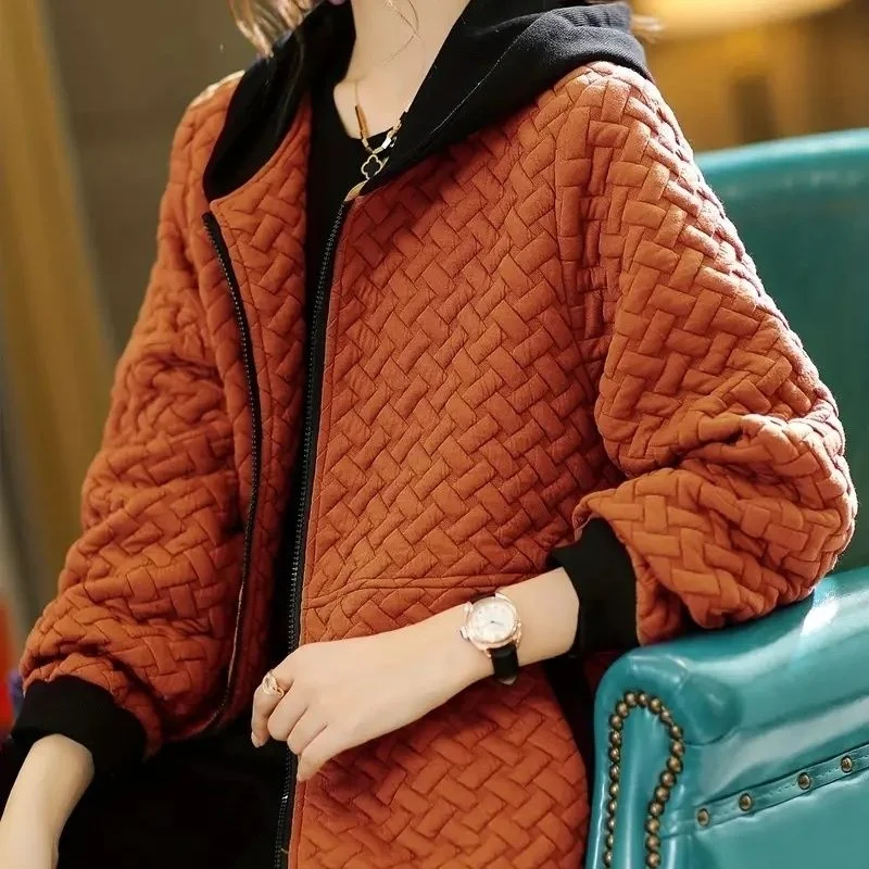 

New Fashion Middle-aged Mother Casual Jacket Loose Hooded Short Top