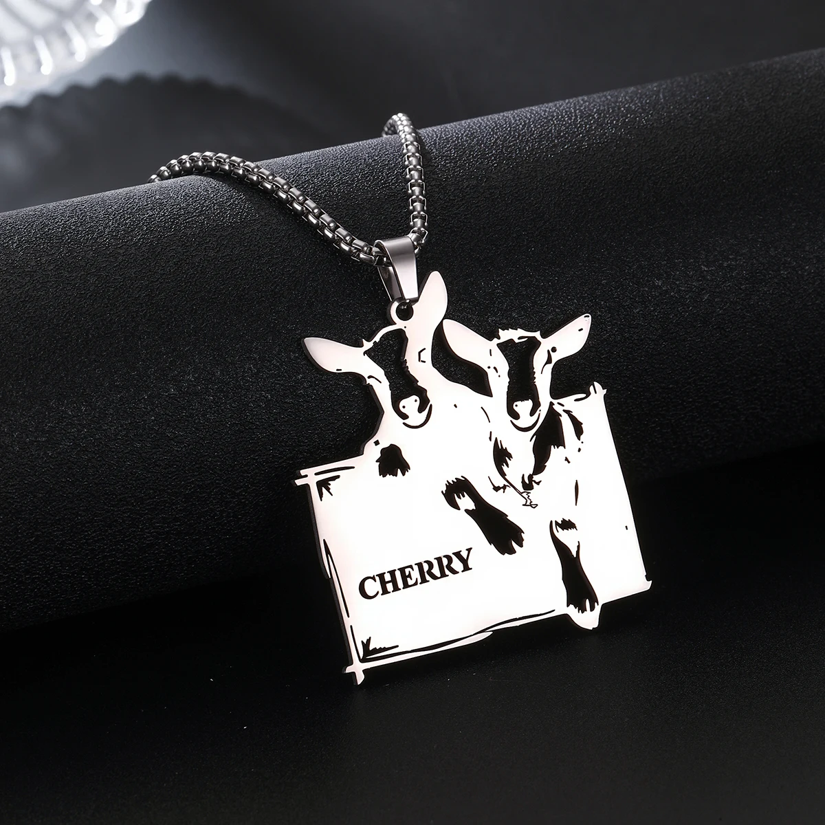 

Custom Double Goat Name Necklace, Personalized Stainless Steel Hollow Pendant, Festival Memorial Exclusive Jewelry