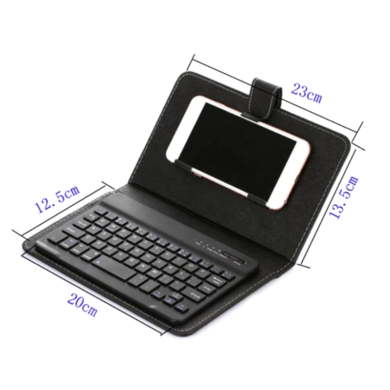 Bluetooth Mini Wireless Keyboard With PU Leather Case For Smartphone Tablet 4.5 Inch - 6.8 Inch Rechargeable Easy To Use Black