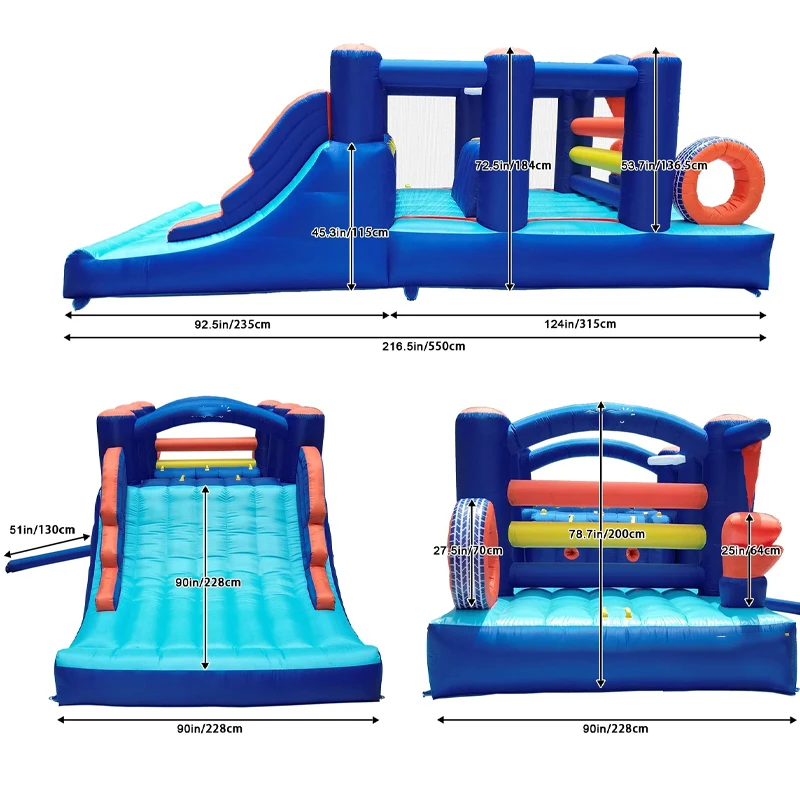 

Синий надувной курс препятствий содержит надувную роликовую стену и небольшую горку для удовлетворения различных игр