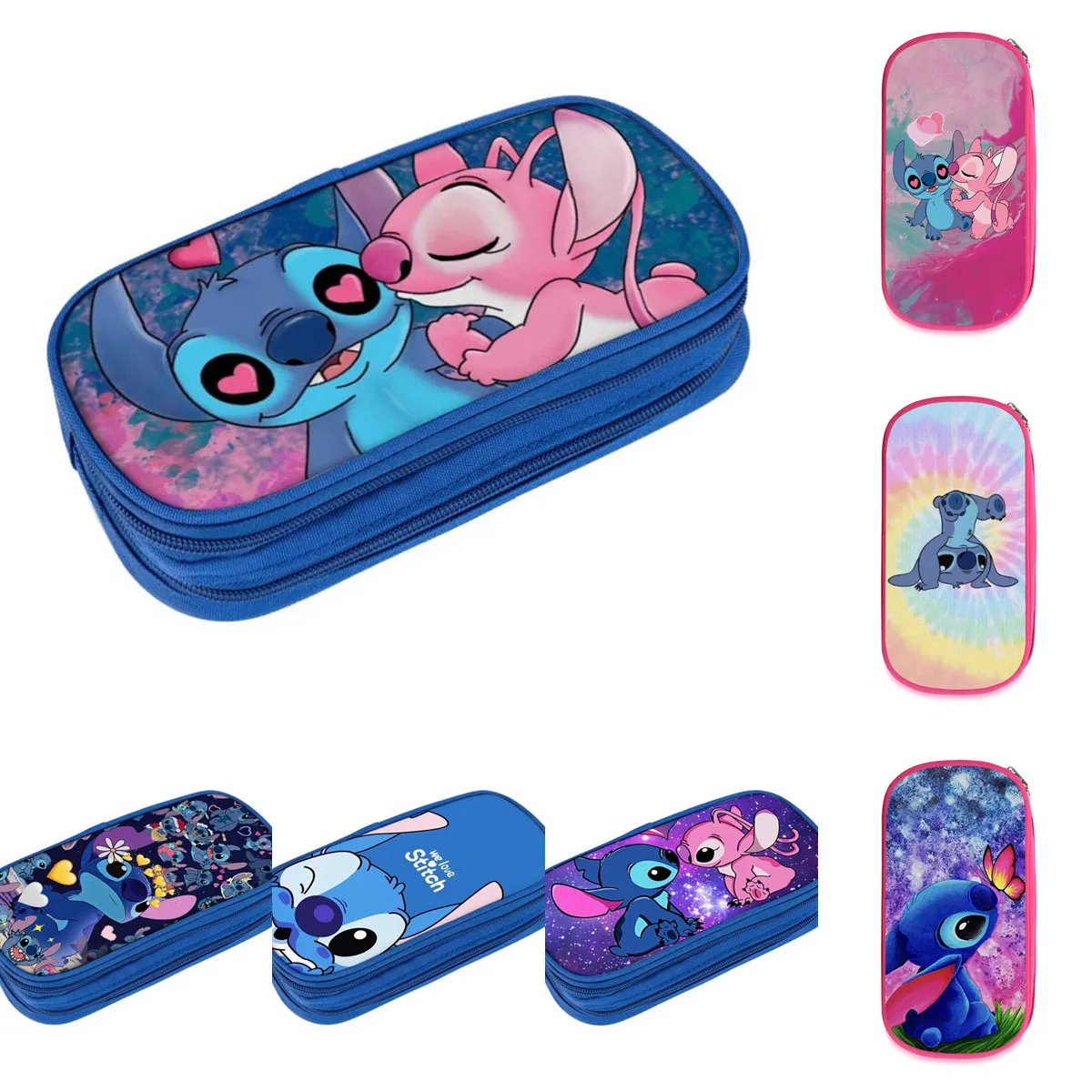 New Disney Stitch Large capacity Pencil Bag Case Anime Figure Double-layer multifunctional pen case students stationery kids Toy