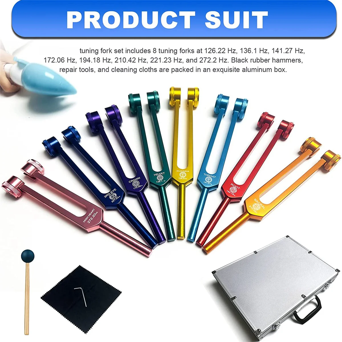 Imagem -02 - Chakra Tuning Fork Grupo Healing Sound Therapykeep Body Rubber Malletwrenchcleaning Cloth And Aluminum Box Novo