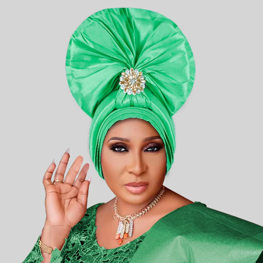 

African Party Wedding Geles African Headtie Auto Gele Turbans for Women Muslim Headwear Headpiece Female Head Wraps Diamonds Hat