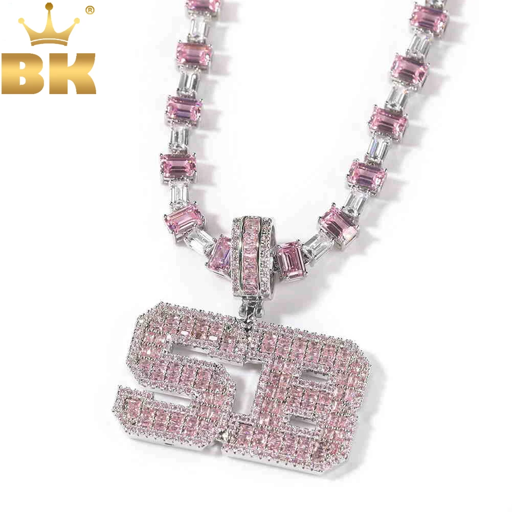 

TBTK Custom Baguettecz Name Pendant With Pink CZ Heart Tennis Chain Iced Out Personalized Name Necklace Fashion Hiphop Jewelry