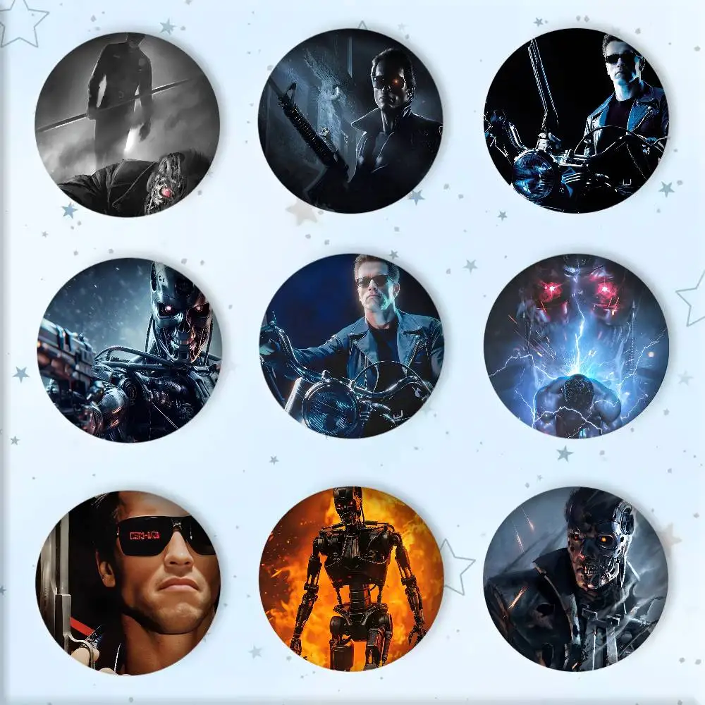 Classic Coll Movie TV The T-Terminator Badge Round Art Brooch Clothes Backpack Accessories Lapelnd Laserh